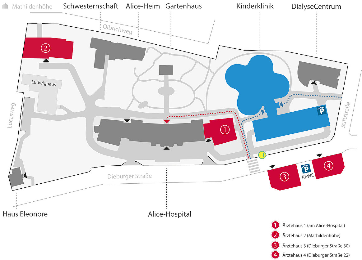 Lageplan des Alice-Hospitals